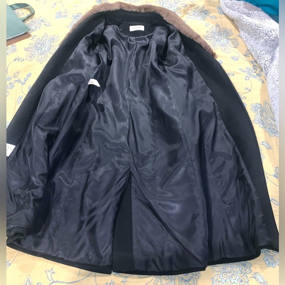 Vintage Black Merino Wool coat with brown faux fur Saks fifth Ave Women’s size 6 - Picture 9 of 14
